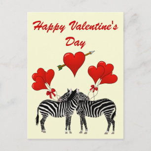 Romantische Zebras und Herzen Valentines Feiertagspostkarte