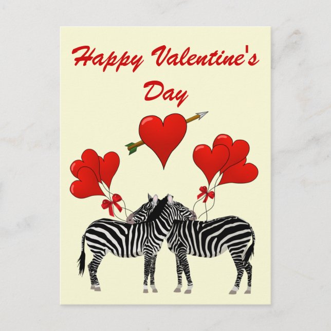 Romantische Zebras und Herzen Valentines Feiertagspostkarte (Vorderseite)