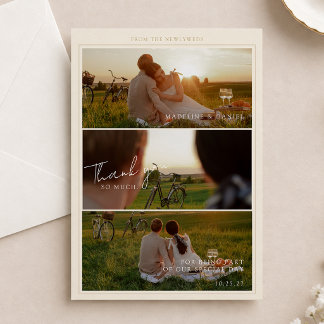 Romantische zeitlose Border-Foto-Collage-Hochzeit Dankeskarte