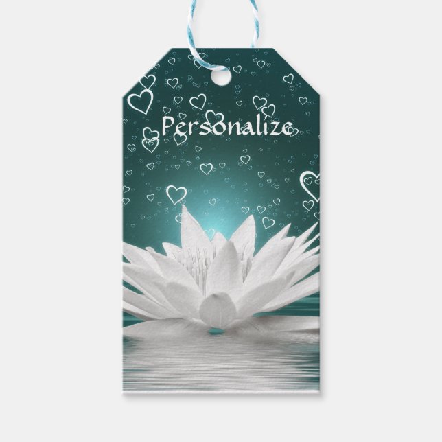 Romantische Zen White Lotus & Hearths Personalisie Geschenkanhänger (Vorderseite)