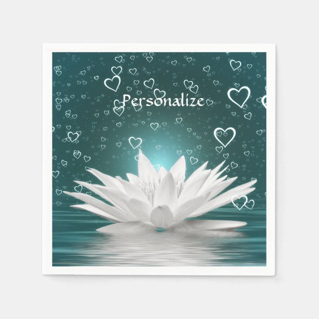 Romantische Zen White Lotus & Hearths Personalisie Serviette (Vorderseite)