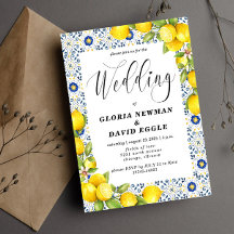 Romantische Zitronen und blaue Tiles Wedding Einla