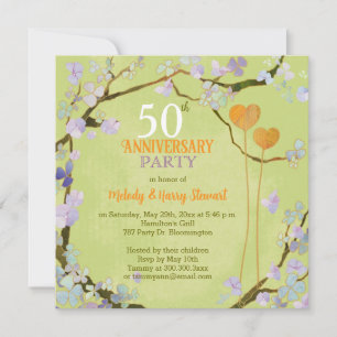 Romantische zwei Herzen 50. Hochzeitstag-Party Einladung