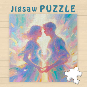 Romantische Zwillingseele Liebe Mann und Frau mit  Puzzle