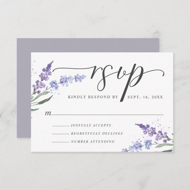 Romantischer Aquarelllavenor RSVP Karte (Vorne/Hinten)