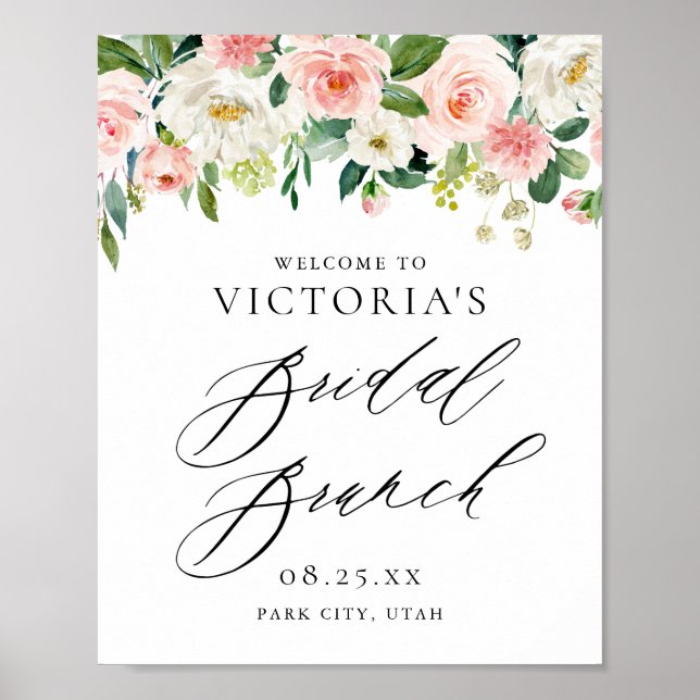 Romantischer Aquarellpeach Florals Bridal Brunch Poster (Vorne)