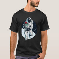 Romantischer Astronaut im Weltraumraum mit Rose Fl