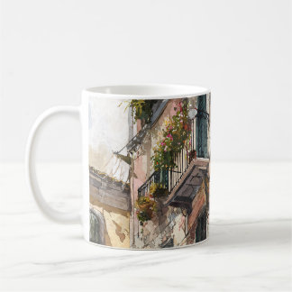 Romantischer Balkon Blumen-Aquarell-Becher Kaffeetasse