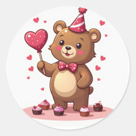 Romantischer Bär mit herzförmigen Lollipop Runder Aufkleber