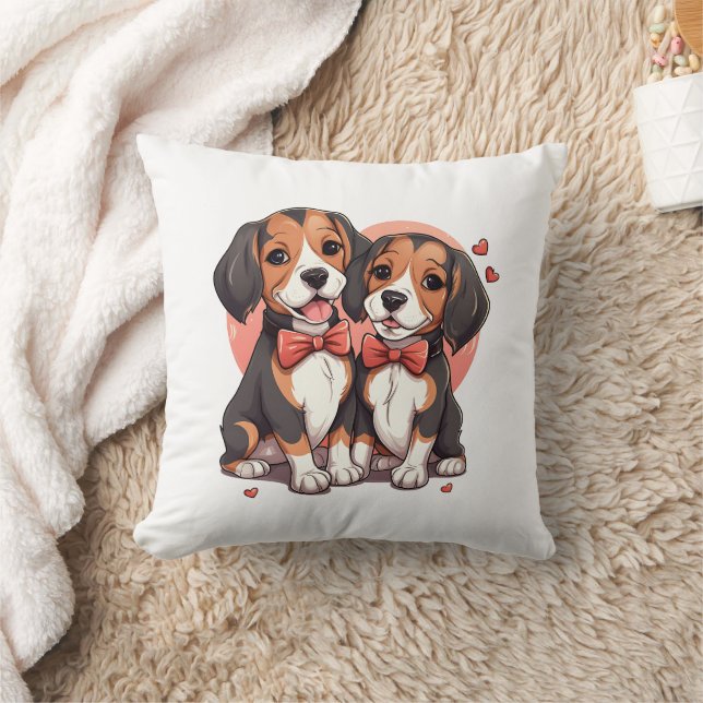 Romantischer Beagle Welpe Liebe Illustration Kissen (Decke)