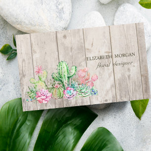 Romantischer Berufskaktus, Blumen, Holzoptik Visitenkarte