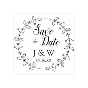 Romantischer Blattkranz Save The Date Personalisie Gummistempel