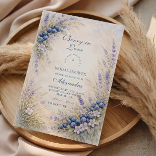 Romantischer Blaubeer-Blumenkranz Brautparty Einladung