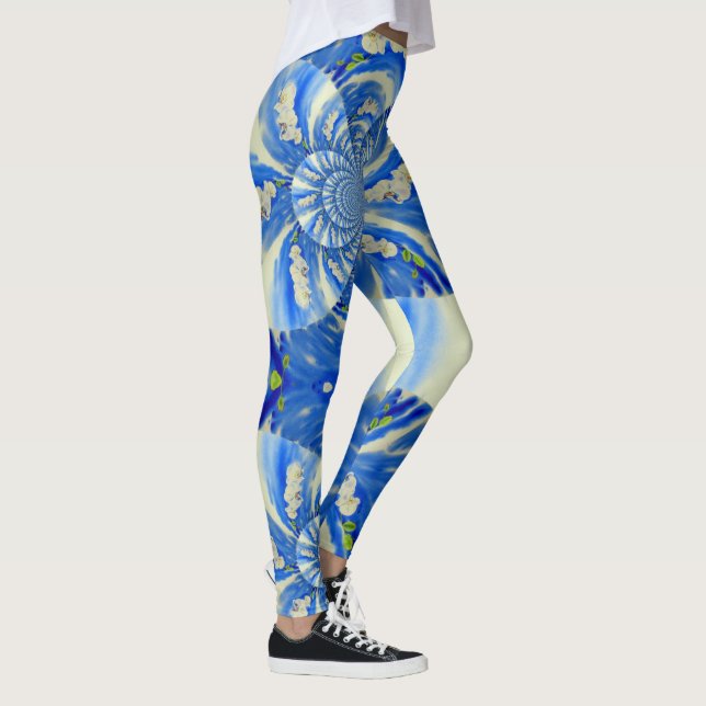 Romantischer, blauer Himmel und weiße Orchideen Leggings (Rechts)