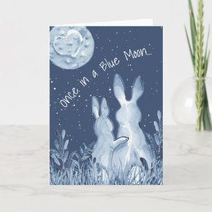Romantischer Blauer Mond Kaninchen Bunny Valentine Feiertagskarte