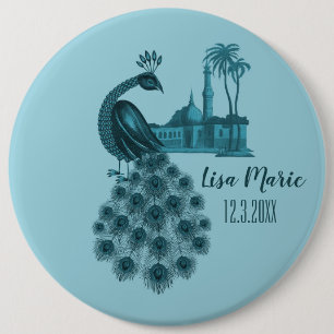 Romantischer blauer Pfau Button