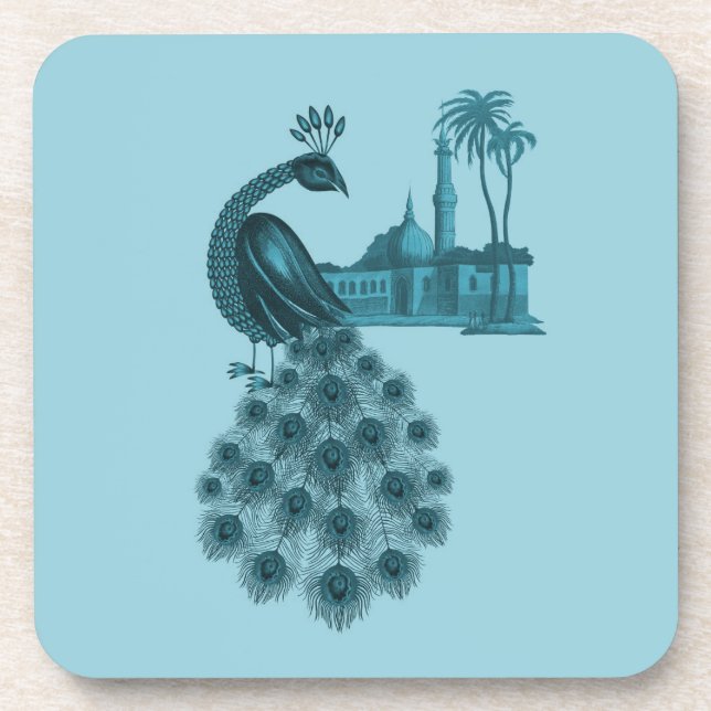 Romantischer blauer Pfau Getränkeuntersetzer (Vorderseite)
