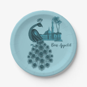 Romantischer Blauer Pfau Pappteller