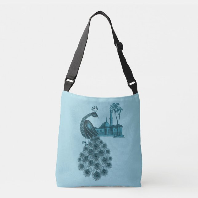 Romantischer blauer Pfau Tragetaschen Mit Langen Trägern (Vorderseite)