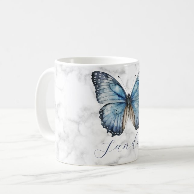 Romantischer Blauer Schmetterling Kaffeetasse (Vorderseite Links)