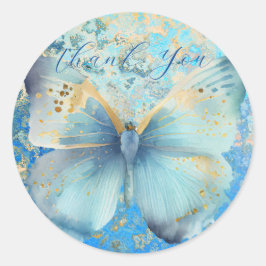 Romantischer Blauer Schmetterling vielen Dank Runder Aufkleber
