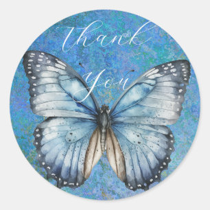 Romantischer Blauer Schmetterling vielen Dank Runder Aufkleber