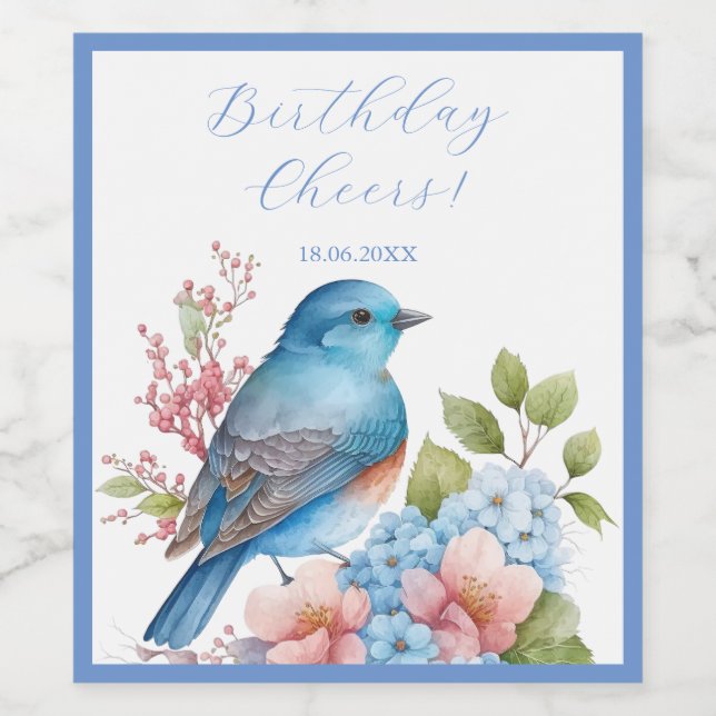 Romantischer Blauvogel und Blume Weinetikett (Einzelnes Label)