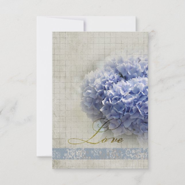 Romantischer Blue Hydrangeas Wedding RSVP (Vorderseite)