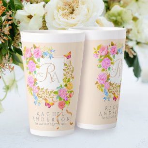 Romantischer blühender Garten Monogramm Beige Latt Milchtasse