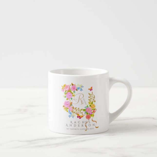 Romantischer blühender Garten-Monogramm  Espressotasse (Rechts)
