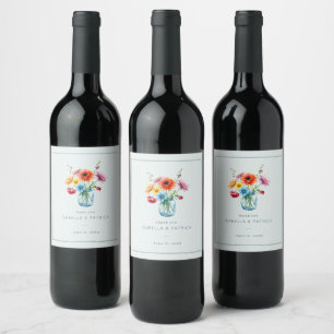 Romantischer Blumen-Wasserfarbenstrauß Weinetikett