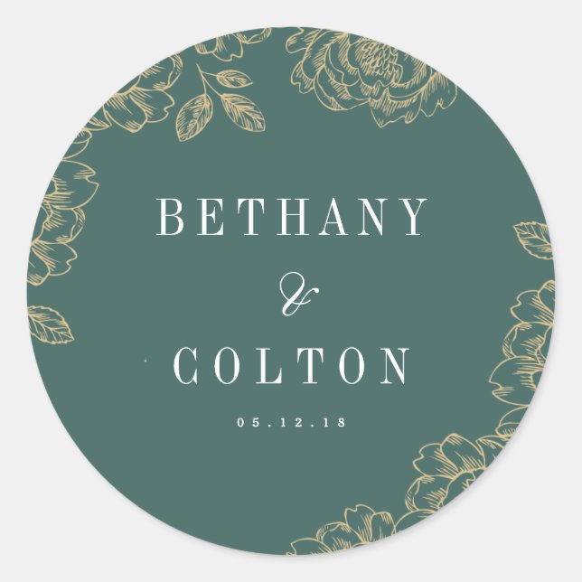 Romantischer Blumenaufkleber | Smarald Runder Aufkleber (Vorderseite)