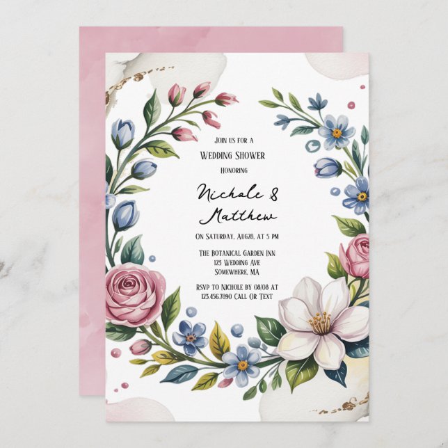 Romantischer Blumenbouquet Polterabend Einladung (Vorne/Hinten)