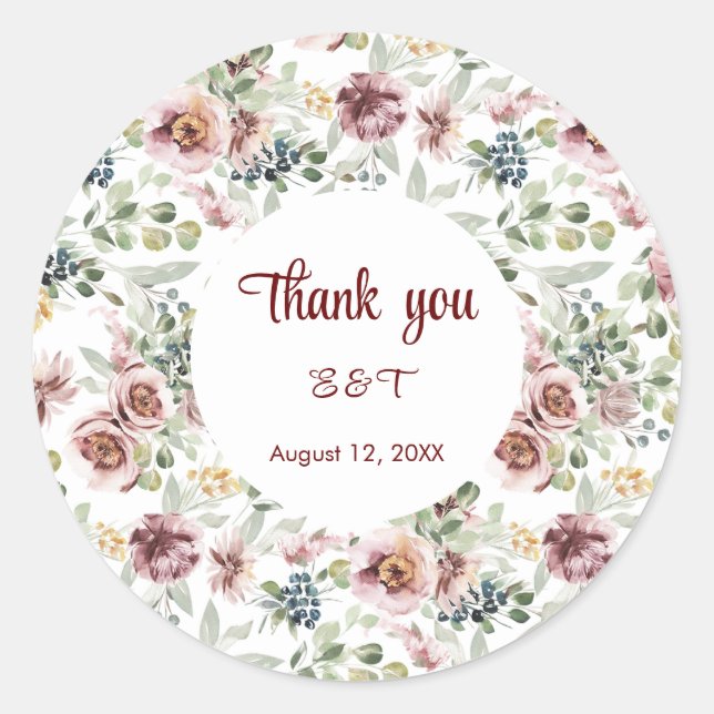 Romantischer Blumengarten Hochzeit Runder Aufkleber (Vorderseite)
