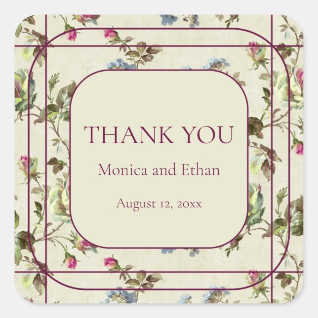 Romantischer Blumengarten Rose Vintage Aufkleber (Vorderseite)