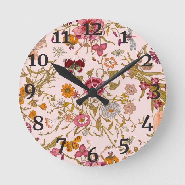 Romantischer Blumengarten Runde Wanduhr (Vorderseite)