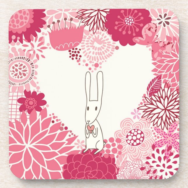 Romantischer Blumenhintergrund mit niedlichem Getränkeuntersetzer (Vorderseite)