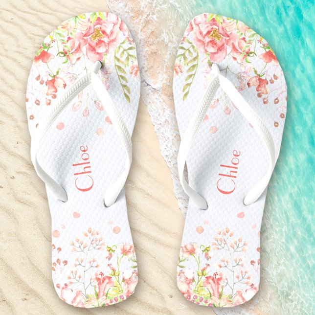 Romantischer Blumenname Weißrosa Flip Flops (Romantic Floral Name White Pink Flip Flops)