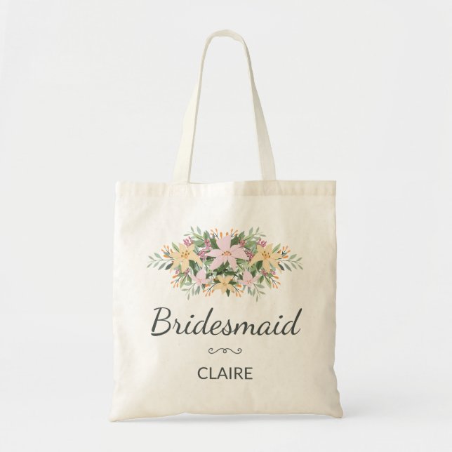 Romantischer Blumenstrauß Brautjungfer Tragetasche (Vorne)
