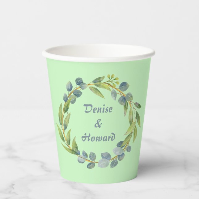Romantischer Blumenstrauß Leafy Grüner Kranz Pappbecher (Vorderseite)