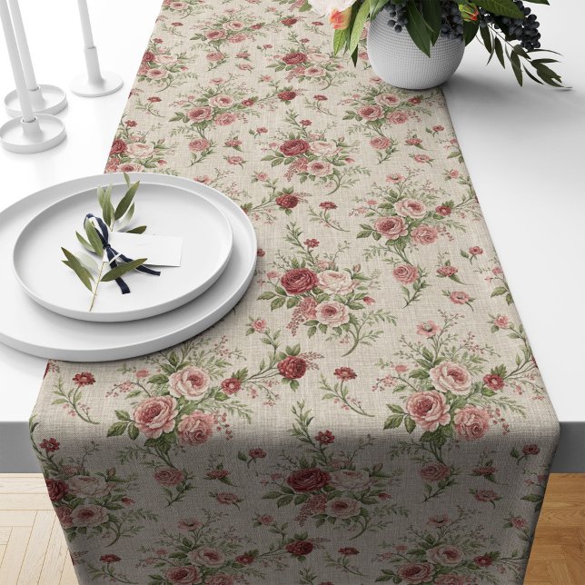 Romantischer Blumentisch-Runner-Shabby Chic Großer Tischläufer (Romantic Floral Table Runner Shabby Chic Look)