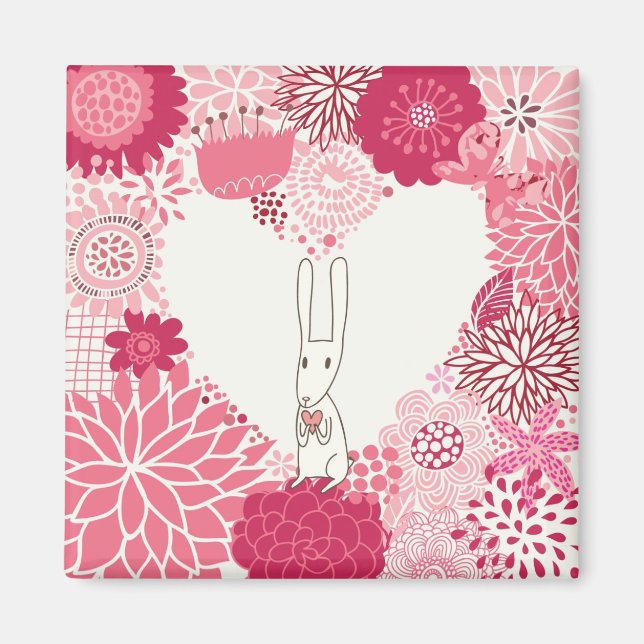 Romantischer Blumenuntergrund mit niedlichem Kanin Magnet (Vorne)