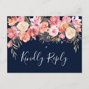 Romantischer Blush Blomfloral Wedding RSVP Dunke Einladungspostkarte