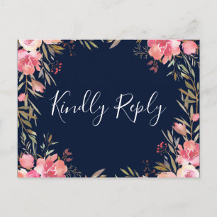 Romantischer Blush Blomfloral Wedding RSVP   Dunke Einladungspostkarte