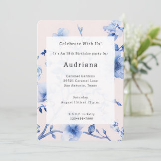 Romantischer Blush Blue Floral Geburtstag Einladung