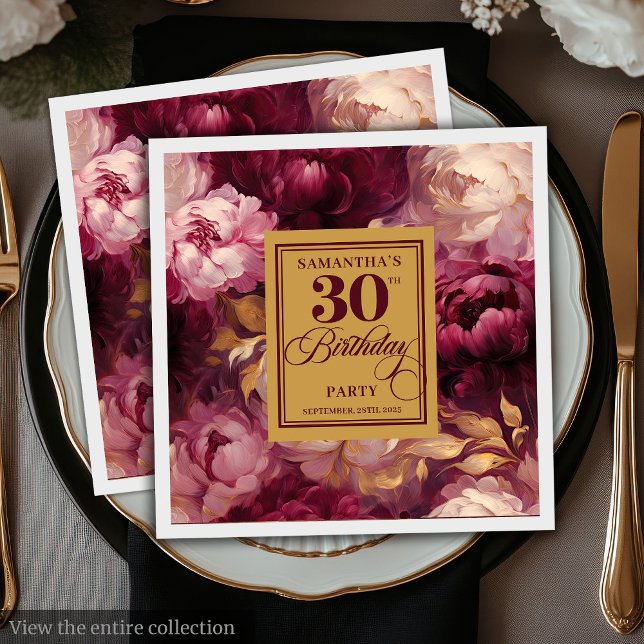 Romantischer Blush Burgundy Gold Wasserfarbe 30. Serviette (Romantic Blush Burgundy Gold Watercolor 30th Napkins)
