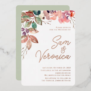 Romantischer Blush-Mauve-Wasserfarben-Roségold-Fol Folieneinladung