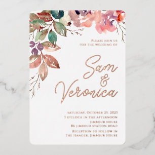 Romantischer Blush-Mauve-Wasserfarben-Roségold Folieneinladung