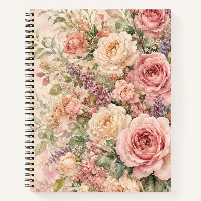 Romantischer Blush-Rosengarten Aquarell Notizbuch (Vorderseite)