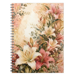 Romantischer Blush- und Gold-Aquarell-Liliengarten Notizblock